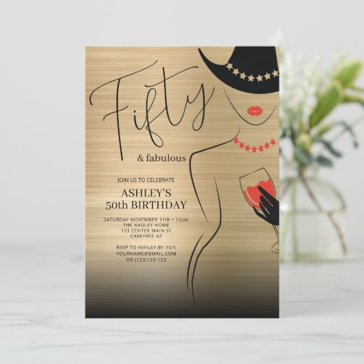 Elegant 50 en Fabulous Gold Red Birthday Kaart (Staand voorkant)