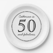 Elegant 50 en Fabulous Name Birthday Party Papieren Bordje (Voorkant)