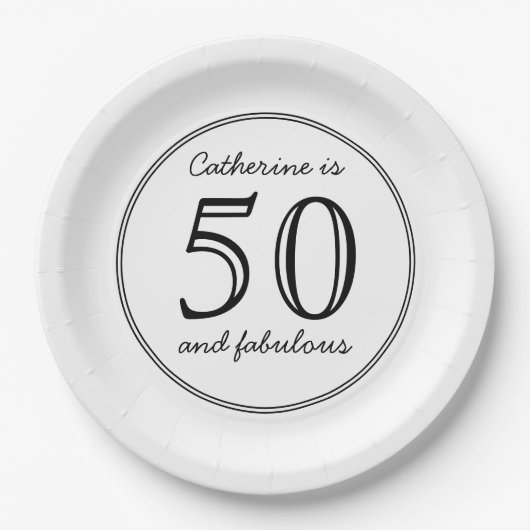 Elegant 50 en Fabulous Name Birthday Party Papieren Bordje (Voorkant)