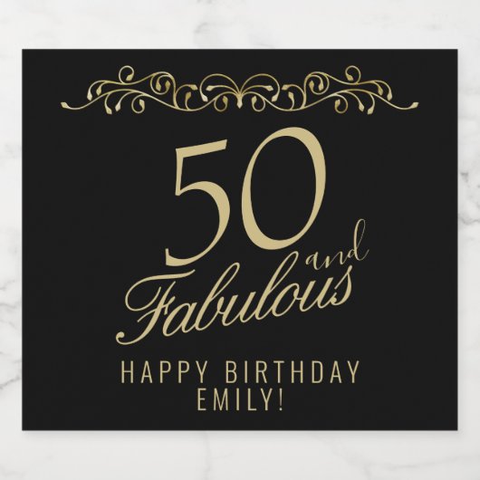 Elegant 50 en Fabulous Ornament 50th Birthday Sparkling Wijnetiket (Enkel label)
