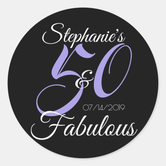 Elegant 50 en Fabulous Personalized Birthday Ronde Sticker (Voorkant)