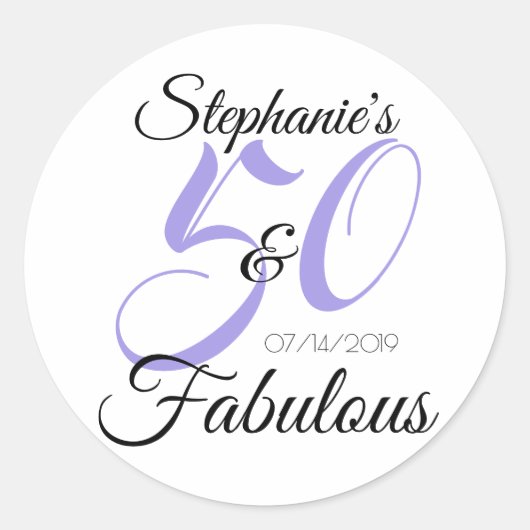 Elegant 50 en Fabulous Personalized Birthday Ronde Sticker (Voorkant)
