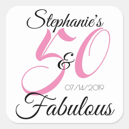 Elegant 50 en Fabulous Personalized Birthday Vierkante Sticker (Voorkant)
