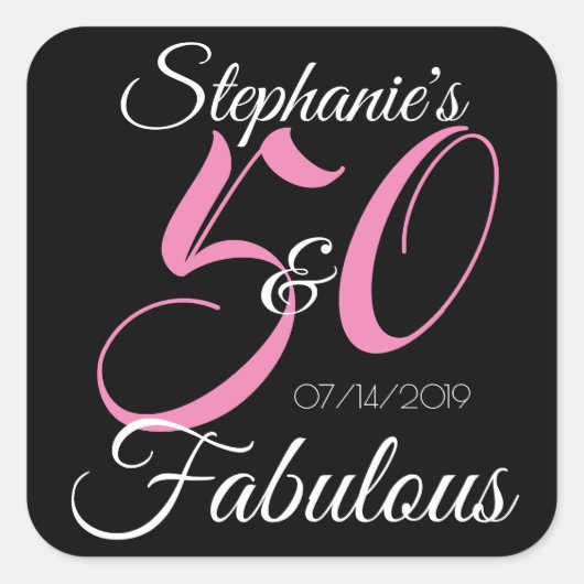 Elegant 50 en Fabulous Personalized Birthday Vierkante Sticker (Voorkant)
