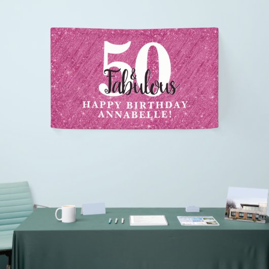 Elegant 50 en Fabulous Pink Sparkle 50th Birthday Spandoek (Beurs)