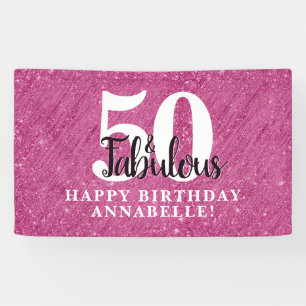 Elegant 50 en Fabulous Pink Sparkle 50th Birthday Spandoek
