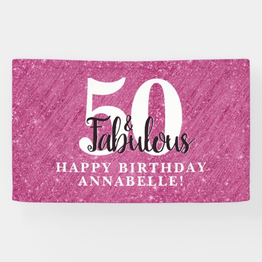 Elegant 50 en Fabulous Pink Sparkle 50th Birthday Spandoek (Horizontaal)