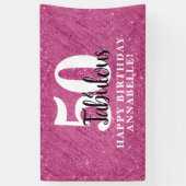 Elegant 50 en Fabulous Pink Sparkle 50th Birthday Spandoek (Verticaal)