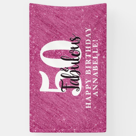 Elegant 50 en Fabulous Pink Sparkle 50th Birthday Spandoek (Verticaal)
