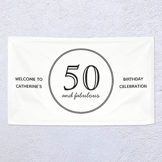 Elegant 50 en Fabulous Typography Birthday Party Spandoek