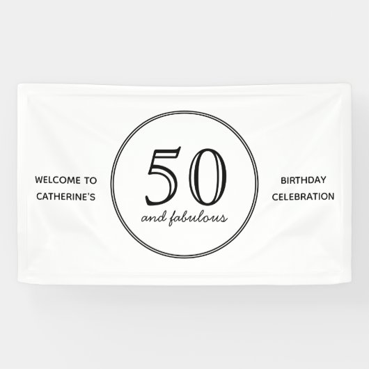 Elegant 50 en Fabulous Typography Birthday Party Spandoek (Horizontaal)