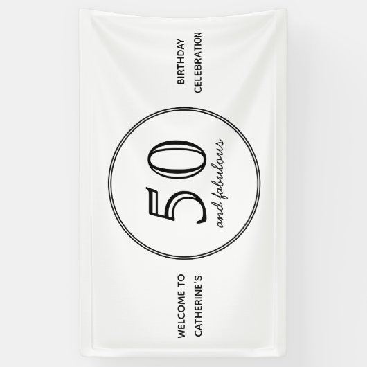 Elegant 50 en Fabulous Typography Birthday Party Spandoek (Verticaal)