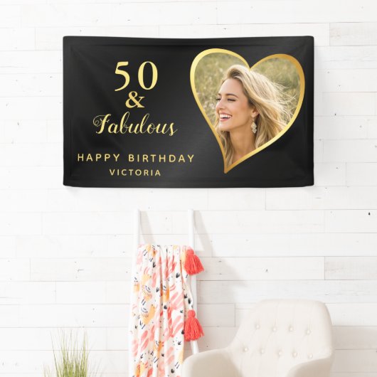 Elegant 50 en Fabulous Zwart Goud Custom Photo Spandoek (Insitu)