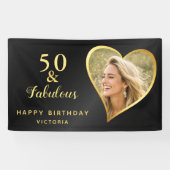 Elegant 50 en Fabulous Zwart Goud Custom Photo Spandoek (Horizontaal)