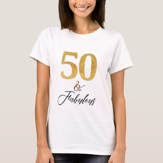 Elegant 50 en fantastisch in goud en zwart t-shirt (Voorkant)