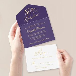 Elegant 50 en fantastisch Paarse 50ste verjaardags All In One Uitnodiging