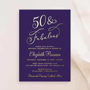 Elegant 50 en fantastisch Paarse 50ste verjaardags Folie Uitnodiging