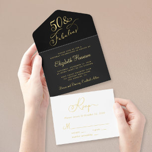 Elegant 50 en fantastisch zwart 50ste verjaardagsf all in one uitnodiging