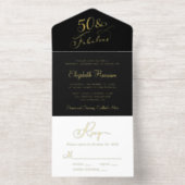 Elegant 50 en fantastisch zwart 50ste verjaardagsf all in one uitnodiging (Binnenkant)