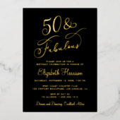 Elegant 50 en fantastisch zwart 50ste verjaardagsf folie uitnodiging (Voorkant)
