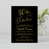 Elegant 50 en fantastisch zwart 50ste verjaardagsf folie uitnodiging (Staand Voorkant)
