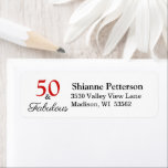 Elegant 50 & Fabulous 50th Birthday Return Address Etiket<br><div class="desc">Personaliseer dit 50ste verjaardagsfeestproduct. Met en zonder stippen. Vier dat hij of zij 50 wordt en fantastisch is. Dit typografische thema en een kleurrijke hartballon. Een modern,  leuk en elegant ontwerp. Het lettertype van de scriptstijl en de kleuren kunnen worden gewijzigd wanneer u verder aanpast.</div>