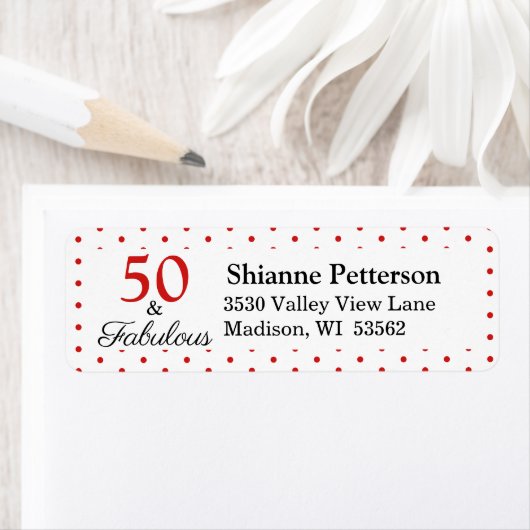 Elegant 50 & Fabulous 50th Birthday WH Red Address Etiket (Insitu)