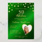 Elegant 50 & Fabulous Birthday Green & Gold Folie Uitnodiging (Voorkant)