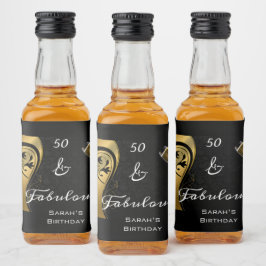 Elegant 50 & Fabulous Black Gold Party Likeurfles Etiket