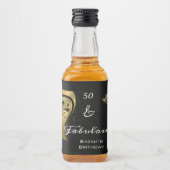 Elegant 50 & Fabulous Black Gold Party Likeurfles Etiket (Voorkant)