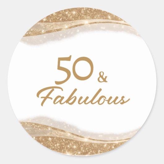 Elegant 50 & Fabulous Gold Birthday Ronde Sticker (Voorkant)