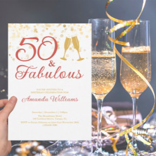 Elegant 50 & Fabulous Gold en Roze Birthday Kaart