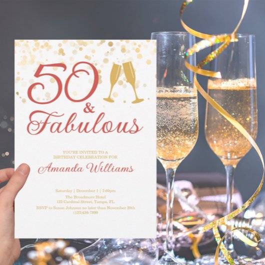 Elegant 50 & Fabulous Gold en Roze Birthday Kaart