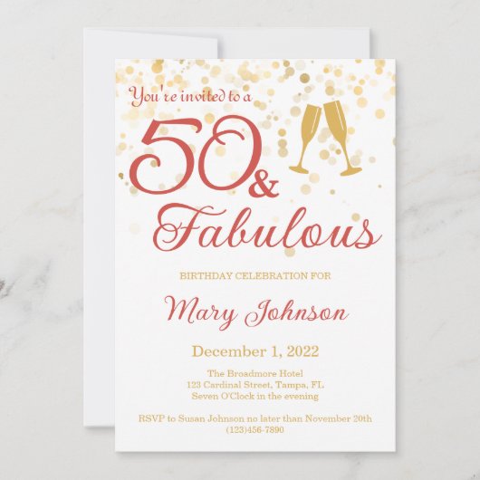 Elegant 50 & Fabulous Gold Glitter Birthday Kaart (Voorkant)