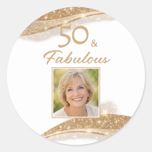 Elegant 50 & Fabulous Gold Photo Birthday Ronde Sticker (Voorkant)