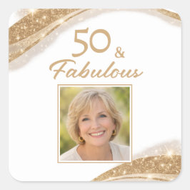 Elegant 50 & Fabulous Gold Photo Birthday  Vierkante Sticker