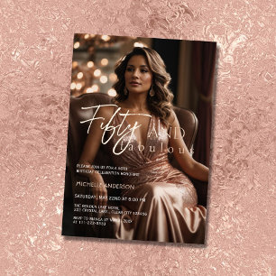 Elegant 50 & Fabulous Photo Roos Gold Folie Uitnodiging