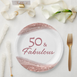 Elegant 50 & Fabulous Rose Gold Birthday Party Papieren Bordje