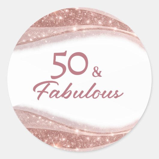 Elegant 50 & Fabulous Rose Gold Birthday  Ronde Sticker (Voorkant)