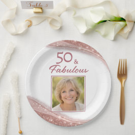 Elegant 50 & Fabulous Rose Gold Photo Birthday Papieren Bordje