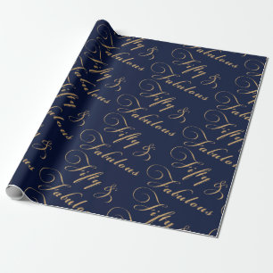 Elegant 50 jaar en Fabulous Gold Navy Cadeaupapier