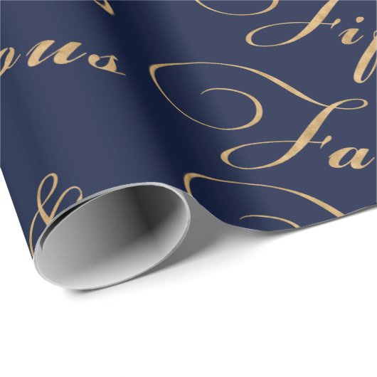 Elegant 50 jaar en Fabulous Gold Navy Cadeaupapier (Rol Hoek)