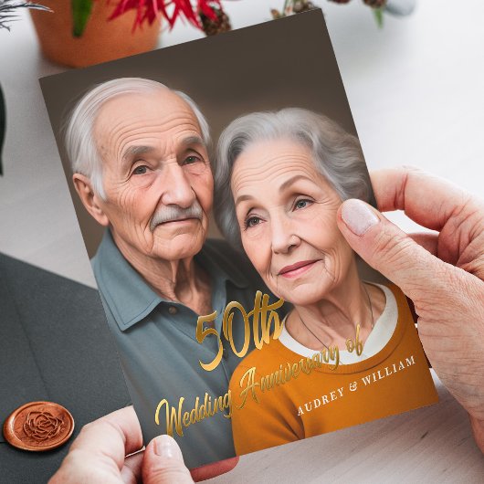 Elegant 50e bruiloft Jubileum: 3D Gold Script Kaart