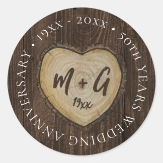 Elegant 50e bruiloft Jubileum hout Ronde Sticker