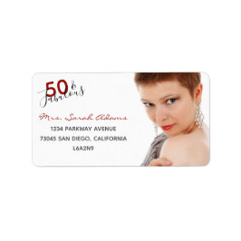 Elegant 50e Fabulous Birthday Foto Red Script Etiket