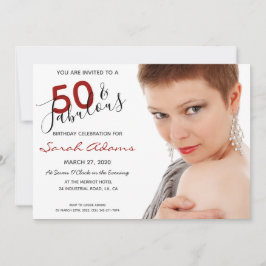 Elegant 50e Fabulous Birthday Foto Red Script Kaart