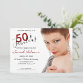 Elegant 50e Fabulous Birthday Foto Red Script Kaart (Staand voorkant)