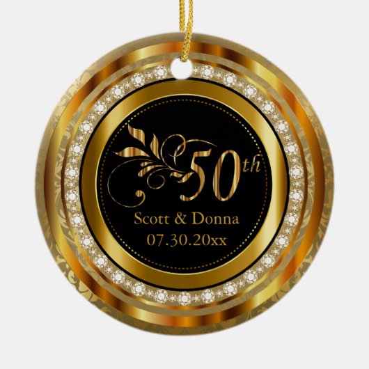 Elegant 50e Golden Diamond Jubileum Keramisch Ornament (Voorkant)