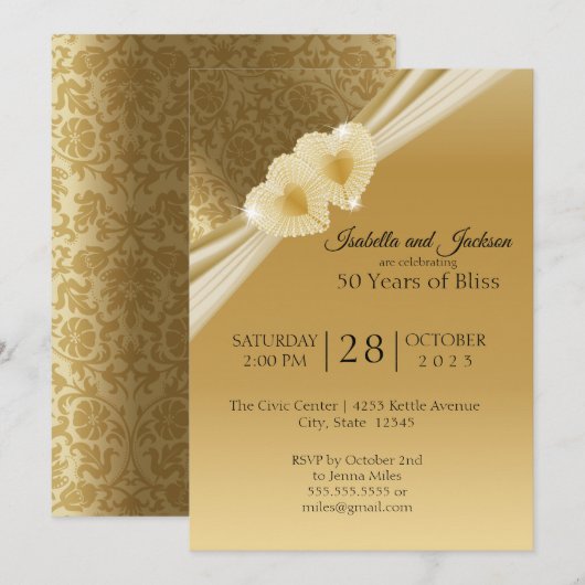 Elegant 50e Golden Jubileum Design Kaart (Voorkant / Achterkant)