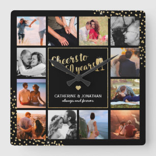 Elegant 50e Golden Jubileum Foto Vierkante Klok